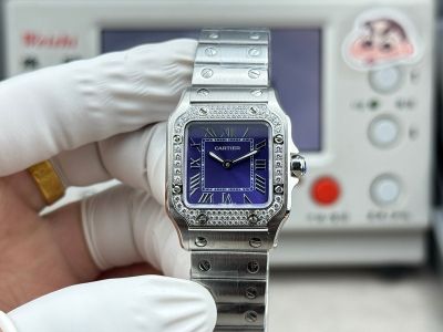 Cartier Santos Mini Size 27*34.5*7.4mm Imported Quartz Movement Purple Diamond Watch